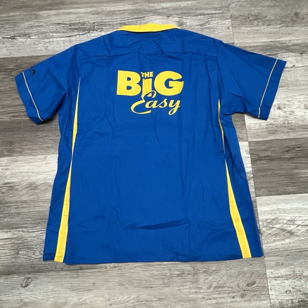 Vintage 80s Hilton USA Chain Stitch The Big Easy Yellow Blue Button Shirt Men XL